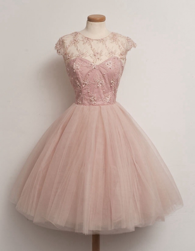 dusty pink vintage tea length prom dress